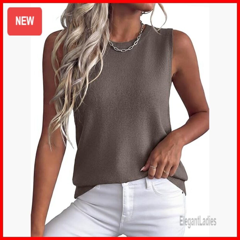 Ribbed Knit Sweater Vest Crewneck Sleeveless Tank Top Business Casual